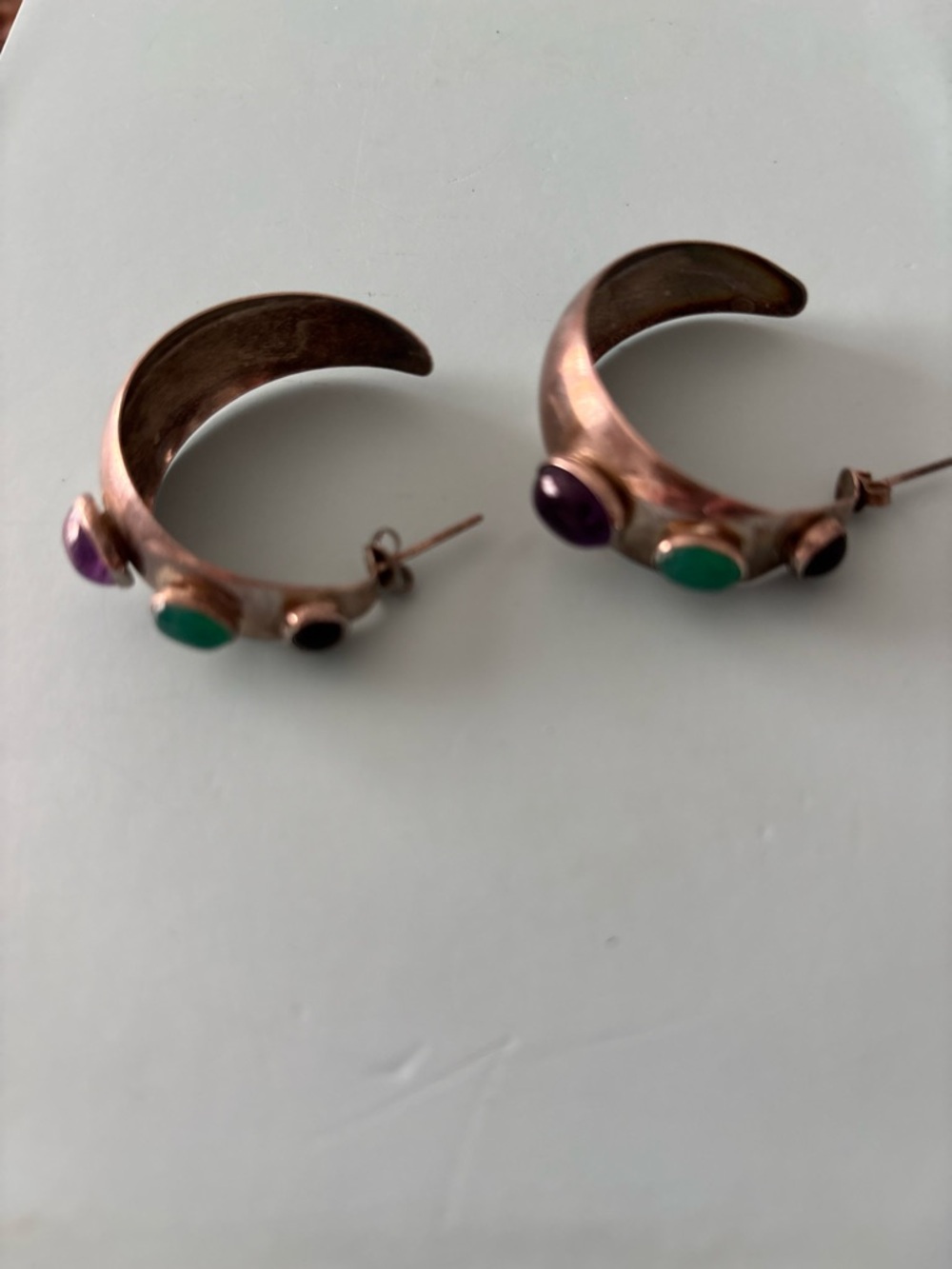 Gold-Tone Hoop Earrings with Green, Purple & Black Stones